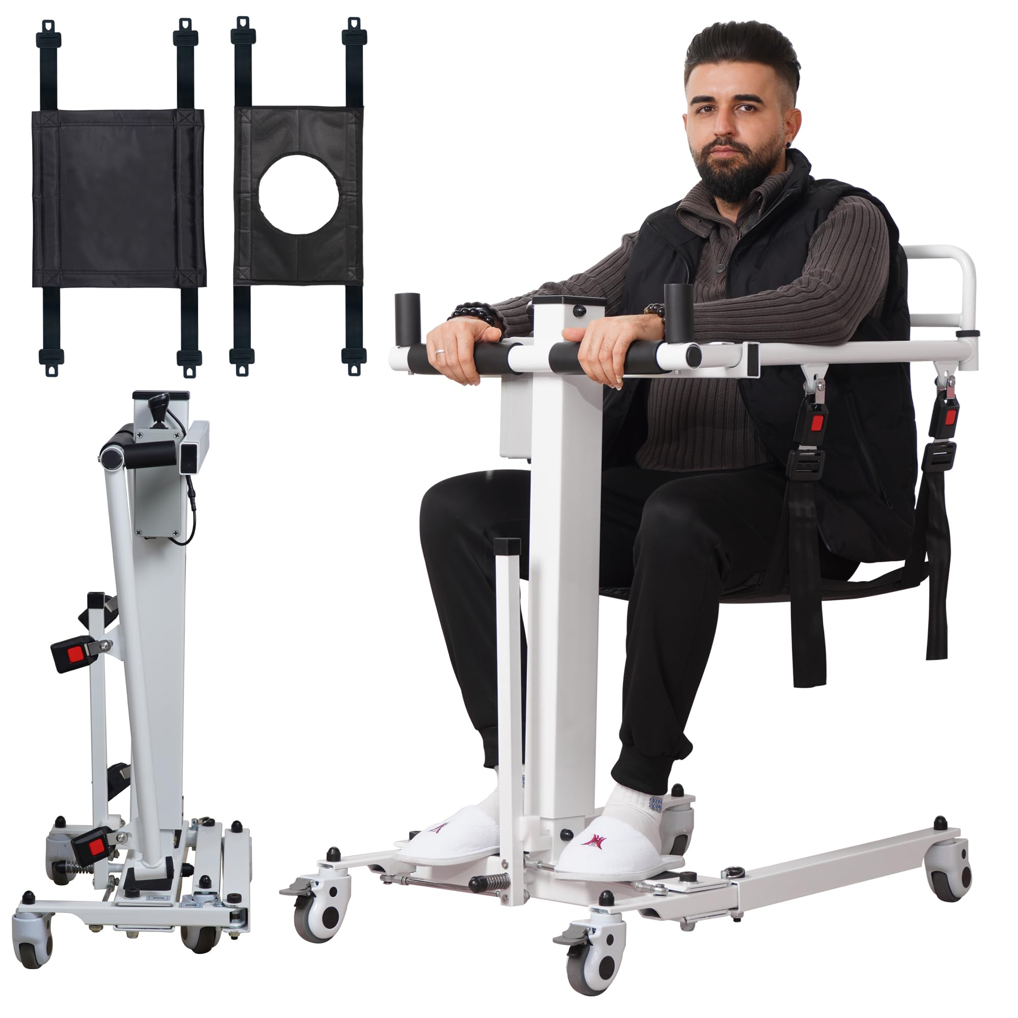 Electric Patient Lift Transfer Chair - Portable Foldable Patient Lift for Home & Car, Mobility Aid with 2 Seat Cushions, Ideal for Seniors, Elderly, and Adults