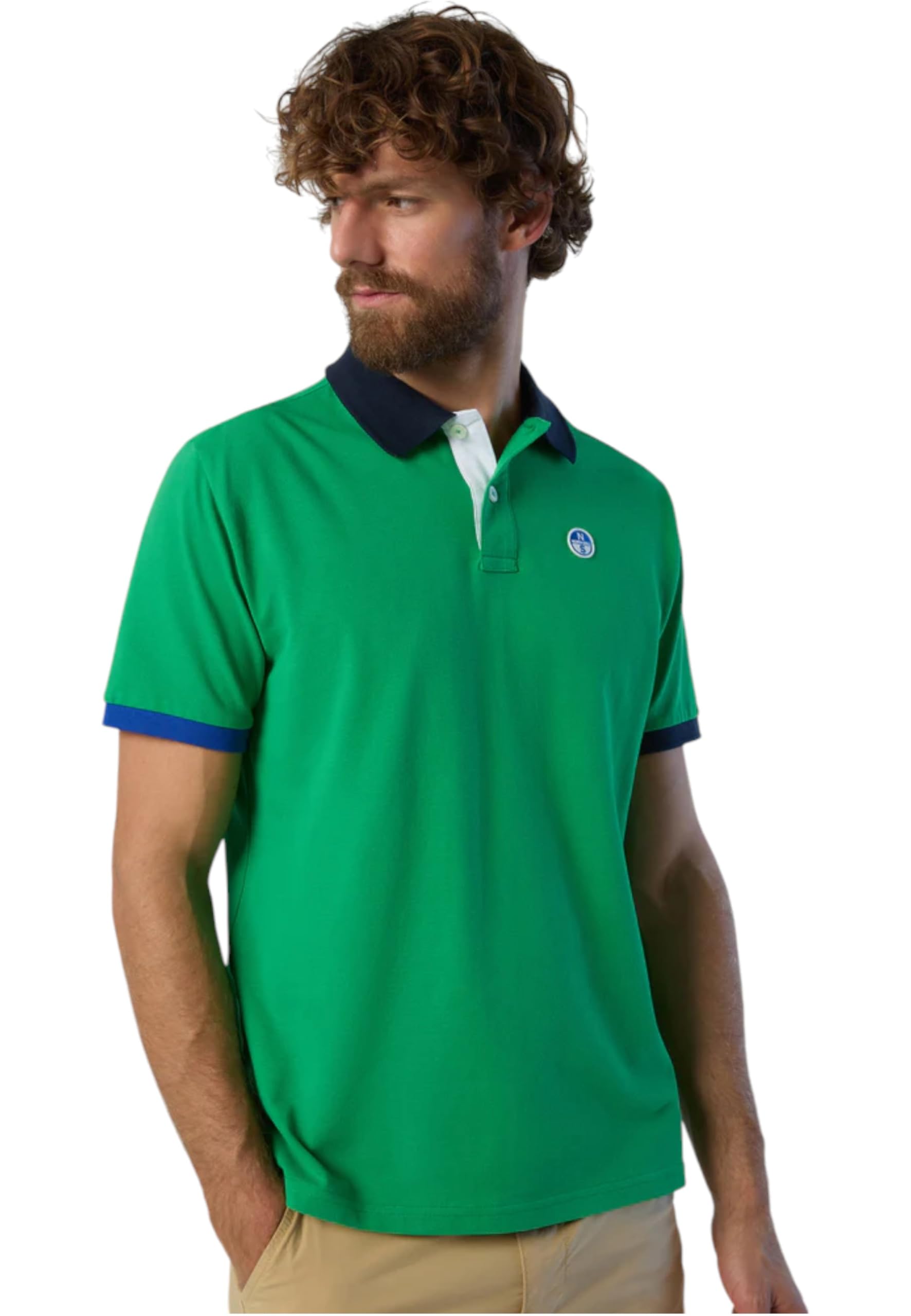 NORTH SAILS Polo Uomo in piqué di Cotone Organico con Bordi a Contrasto