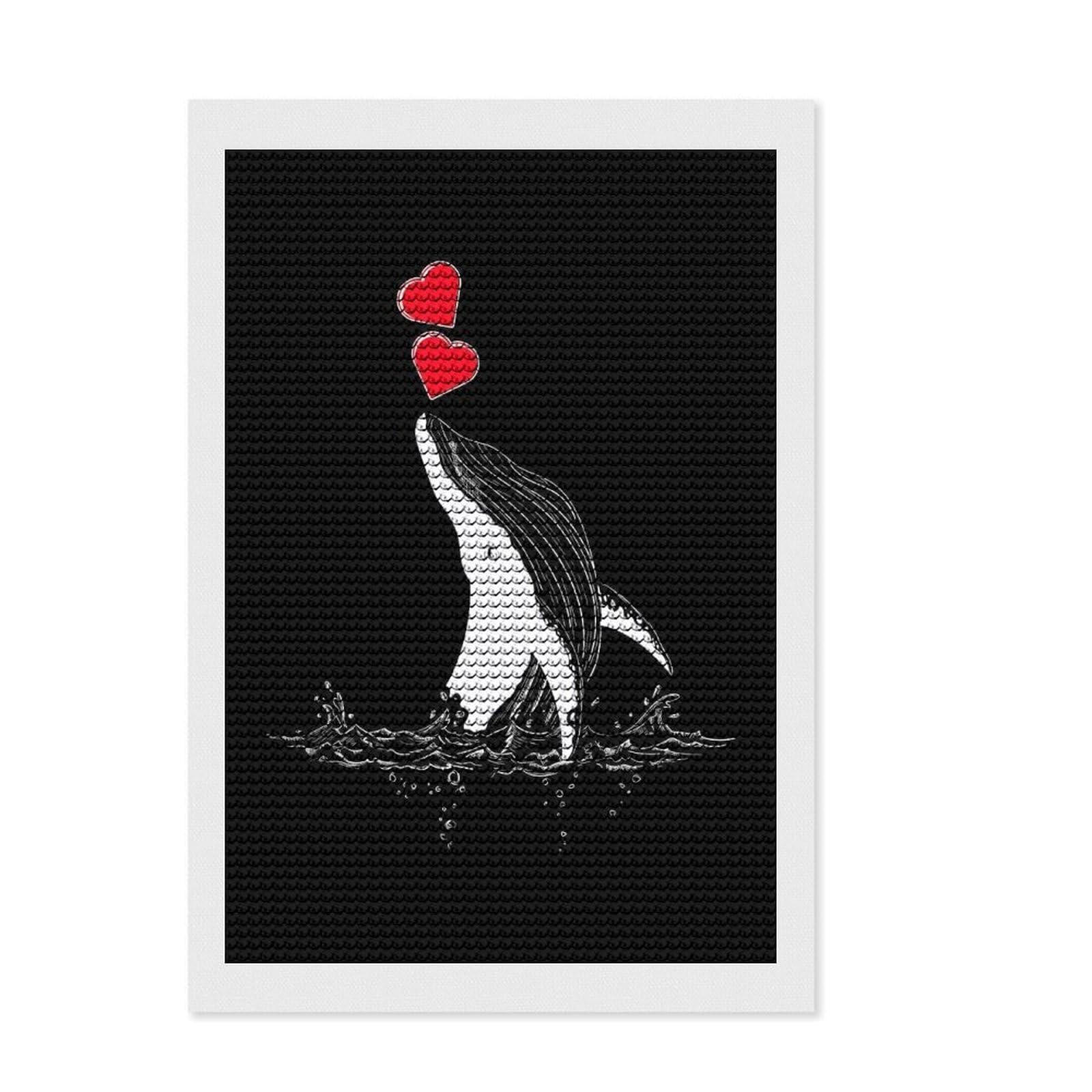 Junmoney Protect Whale Love Sea Diamond Painting Set 8"x12", Sparkling Round Gems, Satisfying Creative Project, Fun Craft Experience, Office Decor