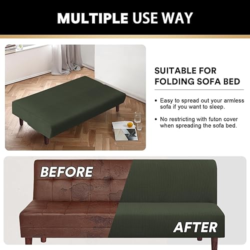 Vista 124 de PrinceDeco Funda elástica para futón sin brazos, funda para futón tamaño matrimonial/queen, funda para sofá futón, funda protectora de muebles