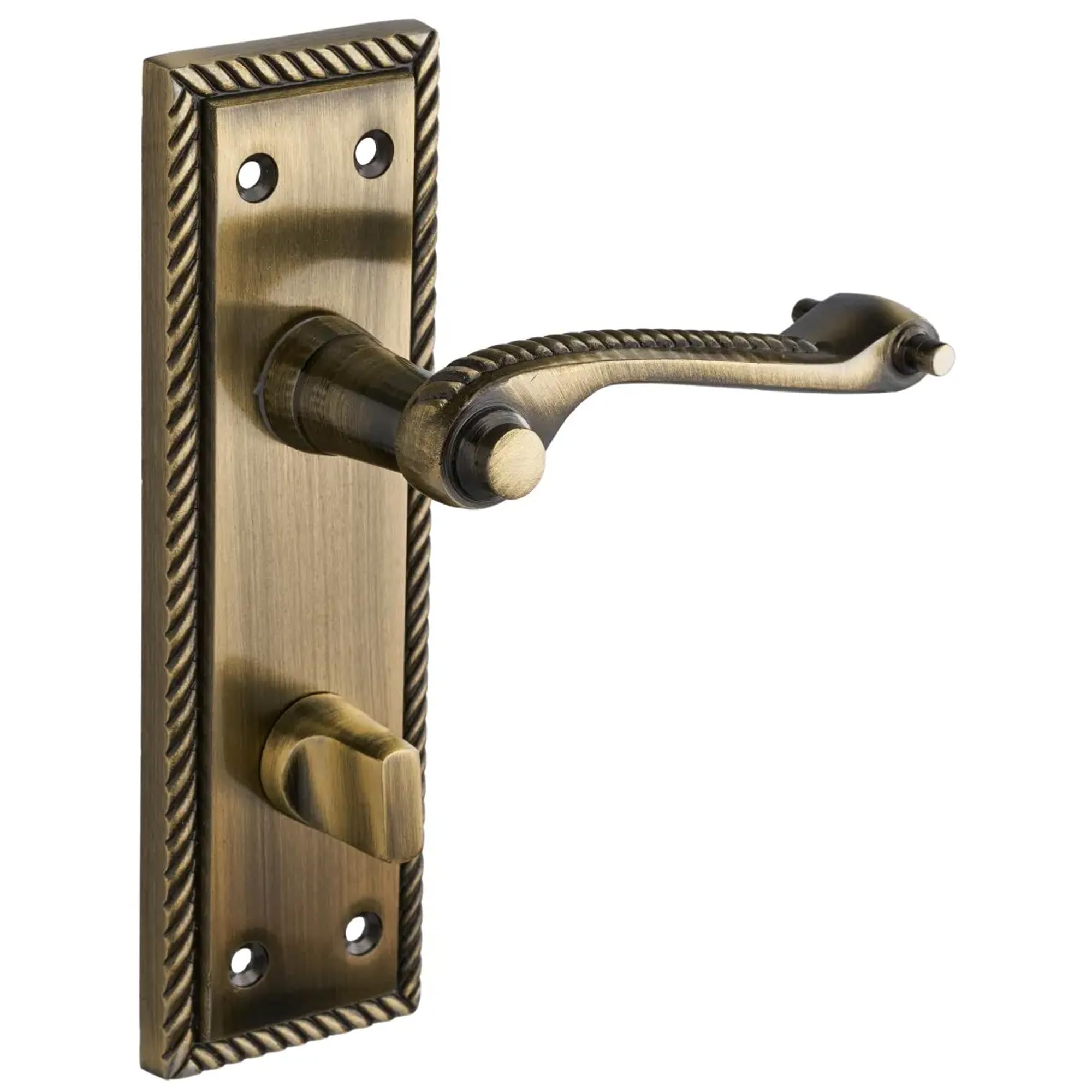 Designer Levers - Georgian Roped Design Lever Door Handles - Antique Brass - 1 Pair - Bathroom Locking Door Handle - with Thumbturn