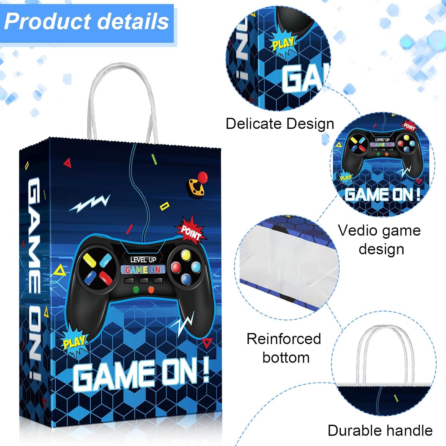 Clabby 16 Pieces Gamer Bags, Video Game Party Favor Goodie Candy Treat Gift Bags with Handle for Kids Boys Gaming Birthday Party Supplies Decorations - Image 3