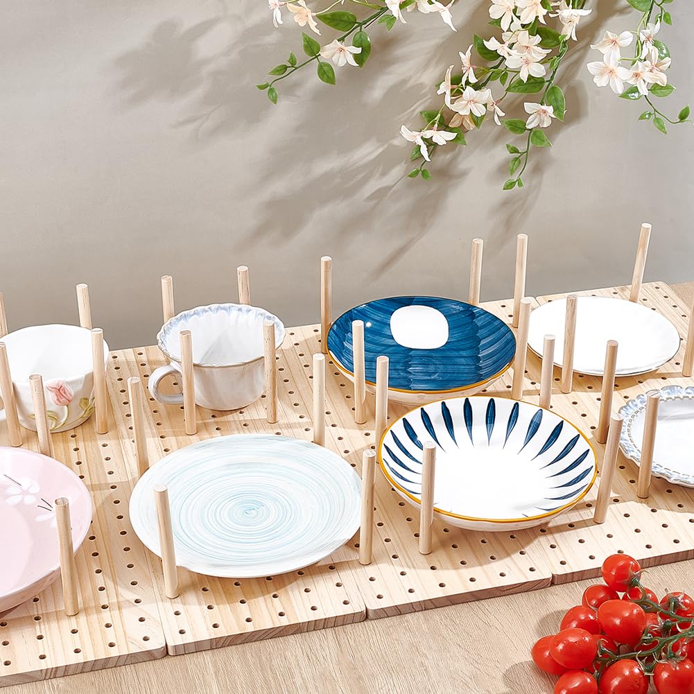 peacoblue Juego de 6 organizadores de cajones de madera, 40 clavijas y tornillos incluidos, para organizar platos de cocina, platos, recipientes de alimentos (17 x 5.9 pulgadas)
