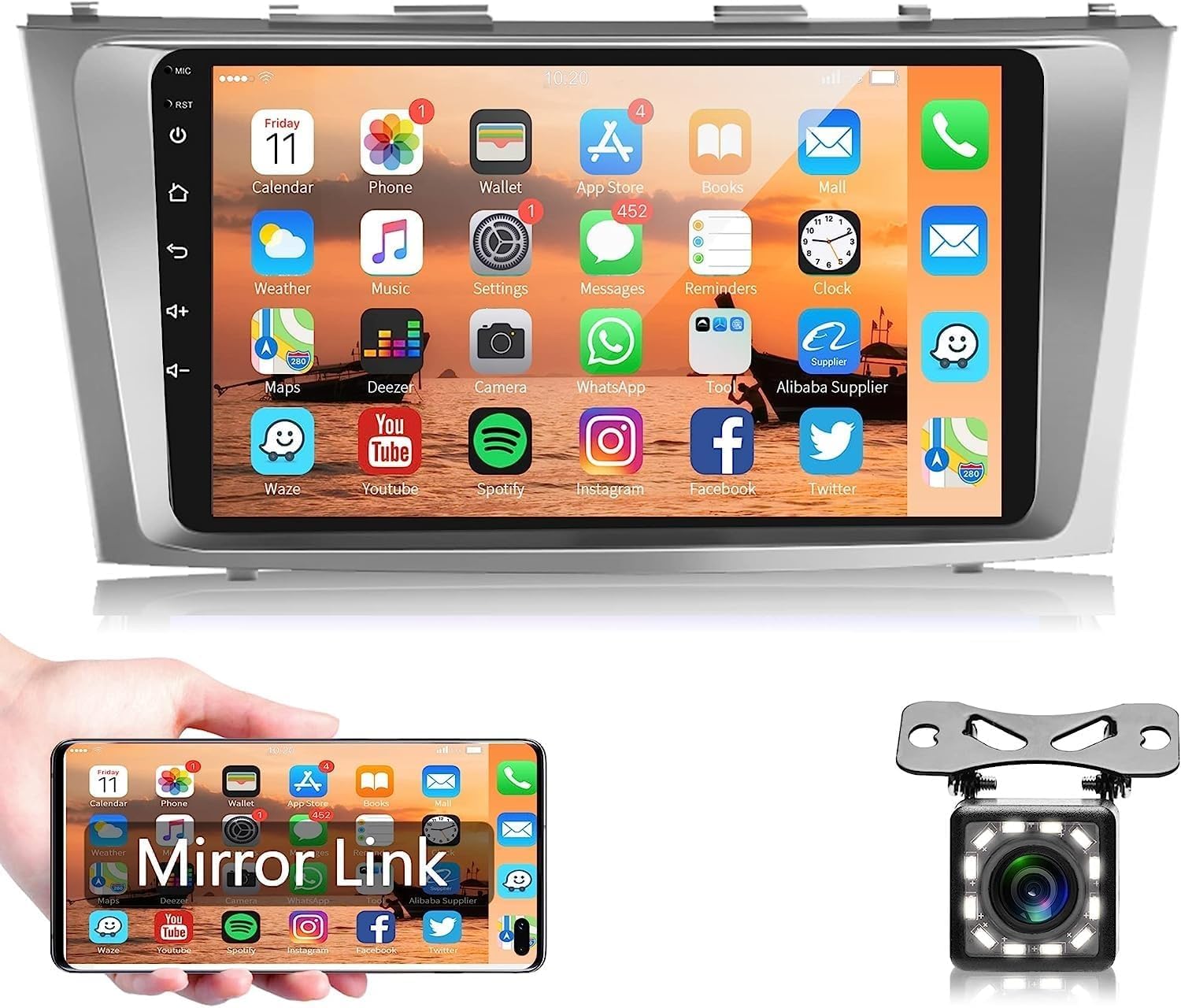 Android Car Stereo for Toyota Camry 2006 2007 2008 2009 2010 2011 4GB RAM 64GB ROM with Support Apple Carplay, 9 Inch IPS Touch Screen with Backup Camera Included (4+64G With Apple Carplay)