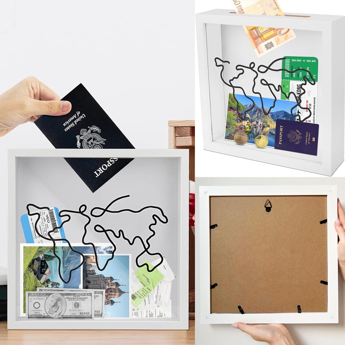 TUKNN Reise Abenteuer Archivbox, Reisebox für Erinnerungen, Bilderrahmen Spardose, Schattenbox Bilderrahmen mit Schlitz Oben, Konzertkarten Aufbewahrung mit Schlitz, Adventure Archive Box Küche, Haushalt & Wohnen