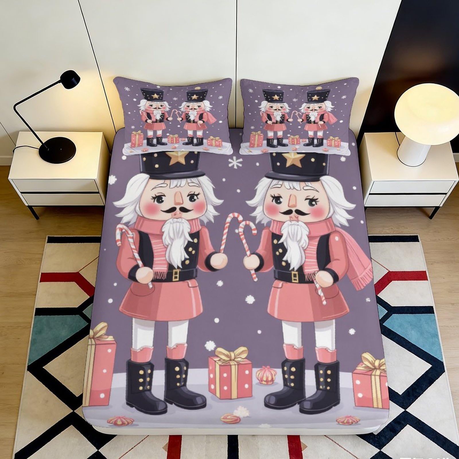 3D Printed Nutcracker Candy Fitted Sheet Microfiber Soft Bed Cover for Bedroom Dorm Mattress Decor 90x200x25cm