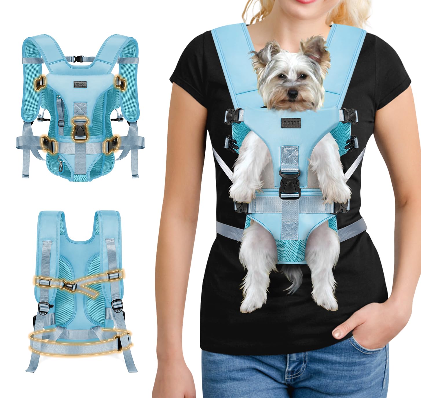 YUDODO Front Pet Carrier Backpack for Small Dogs and Cats, Secure and Breathable Mesh, Ergonomic Support, Adjustable for Walking, Hiking, or Travel (