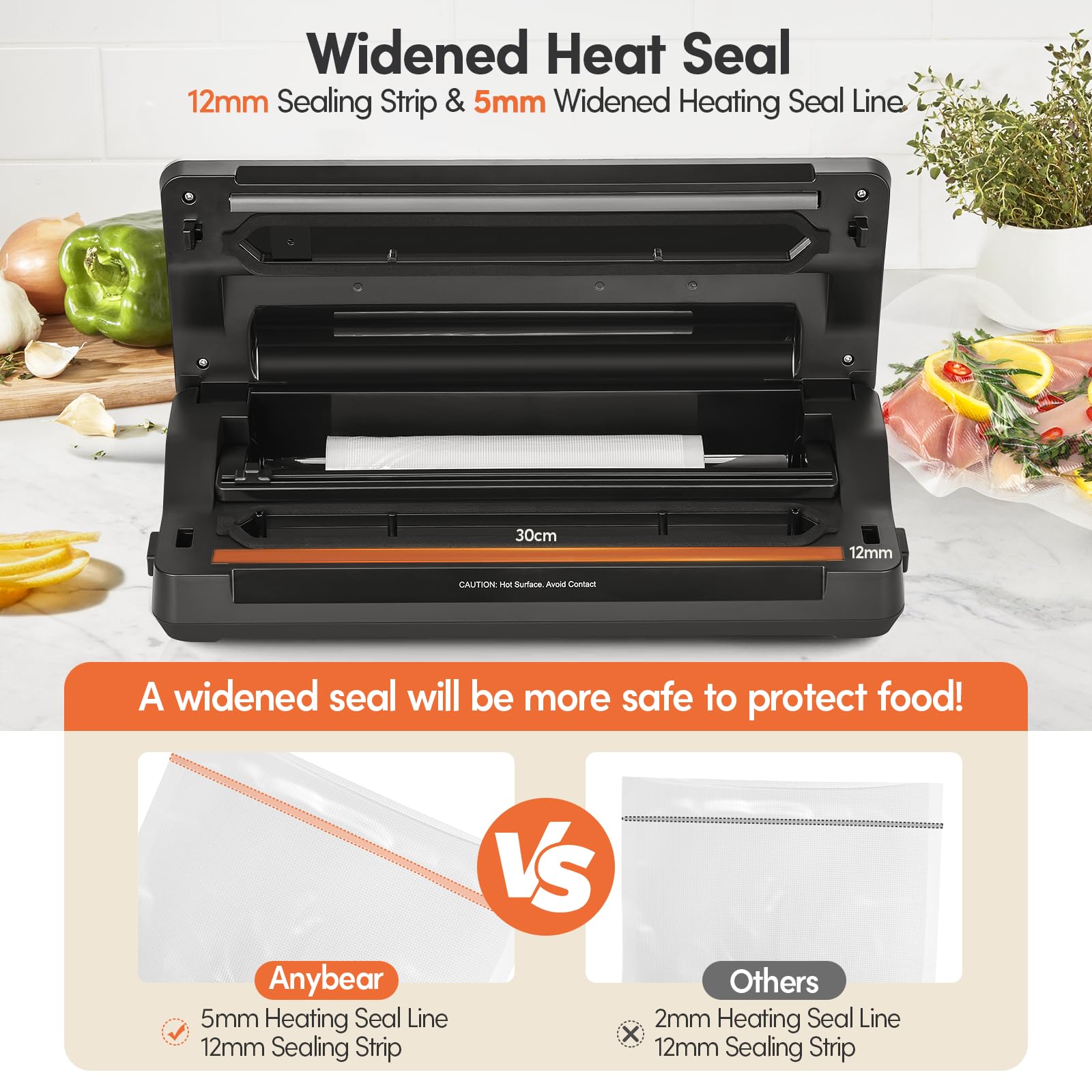 Sellador al vacío 90 kPa 100 W potente sellado ancho almacenamiento alimentos cortador incorporado almacenamiento bolsa de almacenamiento digital cuenta regresiva 2 rollos de bolsas (Plata)