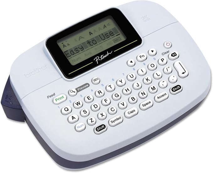 Brother P-Touch, PTM95, Monochrome, Handy Label Maker, 9 Type Styles, 8 Deco Mode Patterns, Navy Blue, Blue Gray