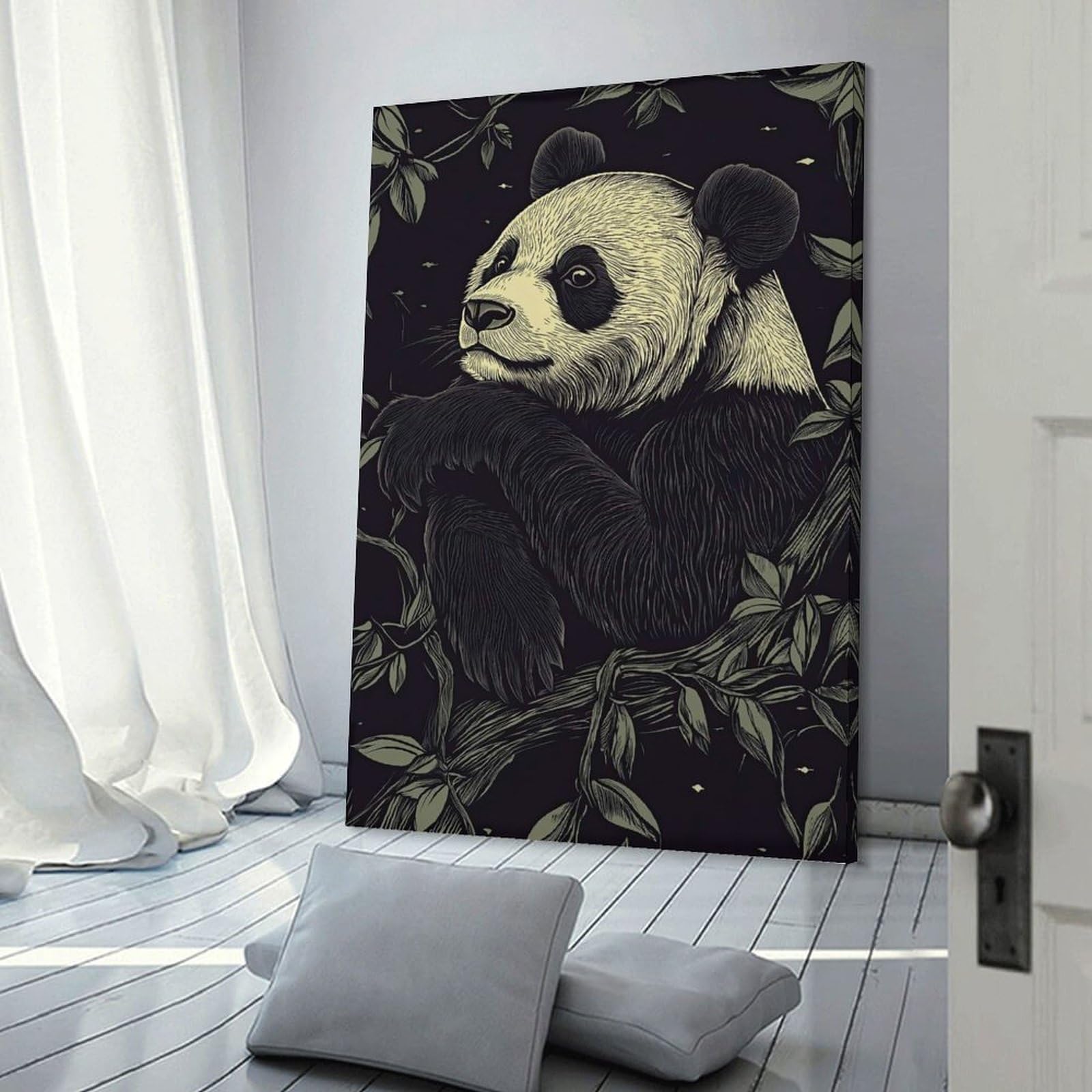 Junmoney Panda in The Night Wall Art Print 20x30inch(50x75cm), for Hallway, Entryway Or Landing, Wall Decor to Refresh Empty Corners, for Cosy Room Updates