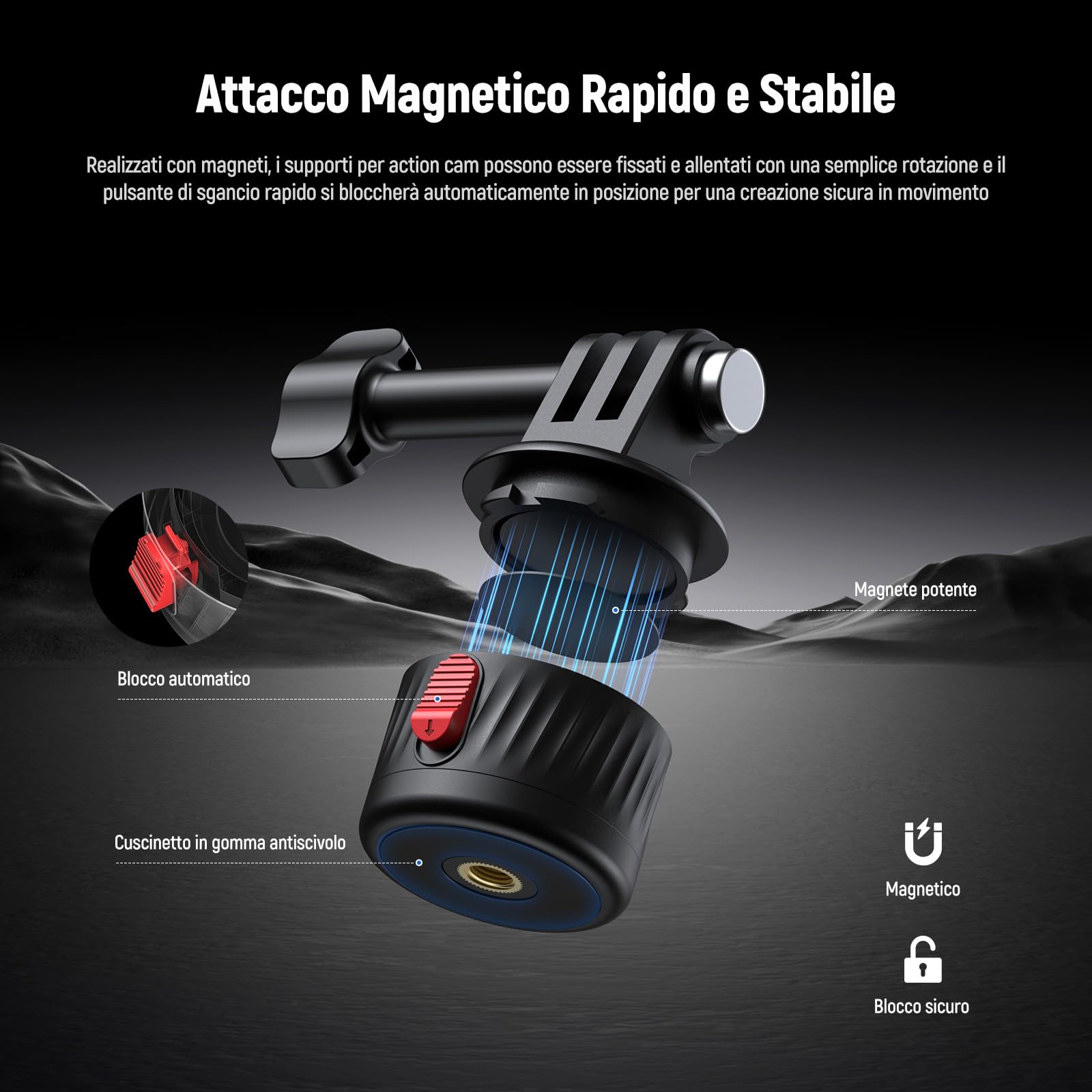 NEEWER GP-24 Kit Accessori di Supporto Action Camera per Riprese POV, Attacco Magnetico a Sgancio Rapido 4in1 in ABS con Filettatura 1/4" e Panno Pulizia Compatibile con GoPro DJI Osmo Action Insta360