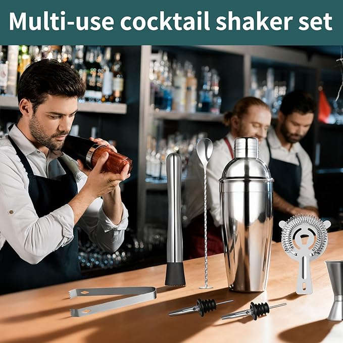 Set de Coctelera de 8 Piezas, Kit de Bartender en Acero Inoxidable miniatura 4