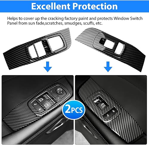 Miniatura 5 de Karltys Cubierta de panel de interruptor de ventana para Dodge Challenger 2015-2023, accesorios de fibra de carbono, interruptor de control de