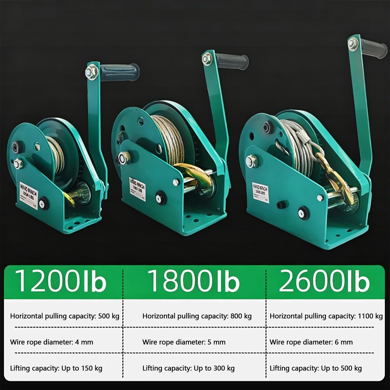Genérico Cabrestante Manual Verde, cabrestante Manual con manivela, Freno autoblocante bidireccional, cabrestantes para remolques de Barcos, para almacenes, fábricas y elevación Industrial