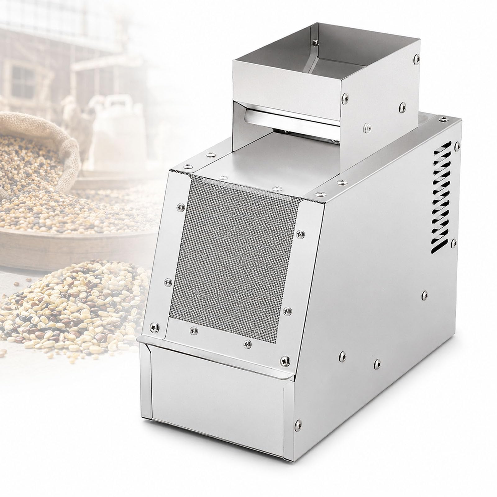 GCYXUC Cereals Blown Shell Splitter, Bird Feed Grain Thrower Wind Sheller, Speed Switch and Adjustable Baffle, Dust-Free, Stainless Steel Material for Small Farm Grain Husking & Daily Crop Processing