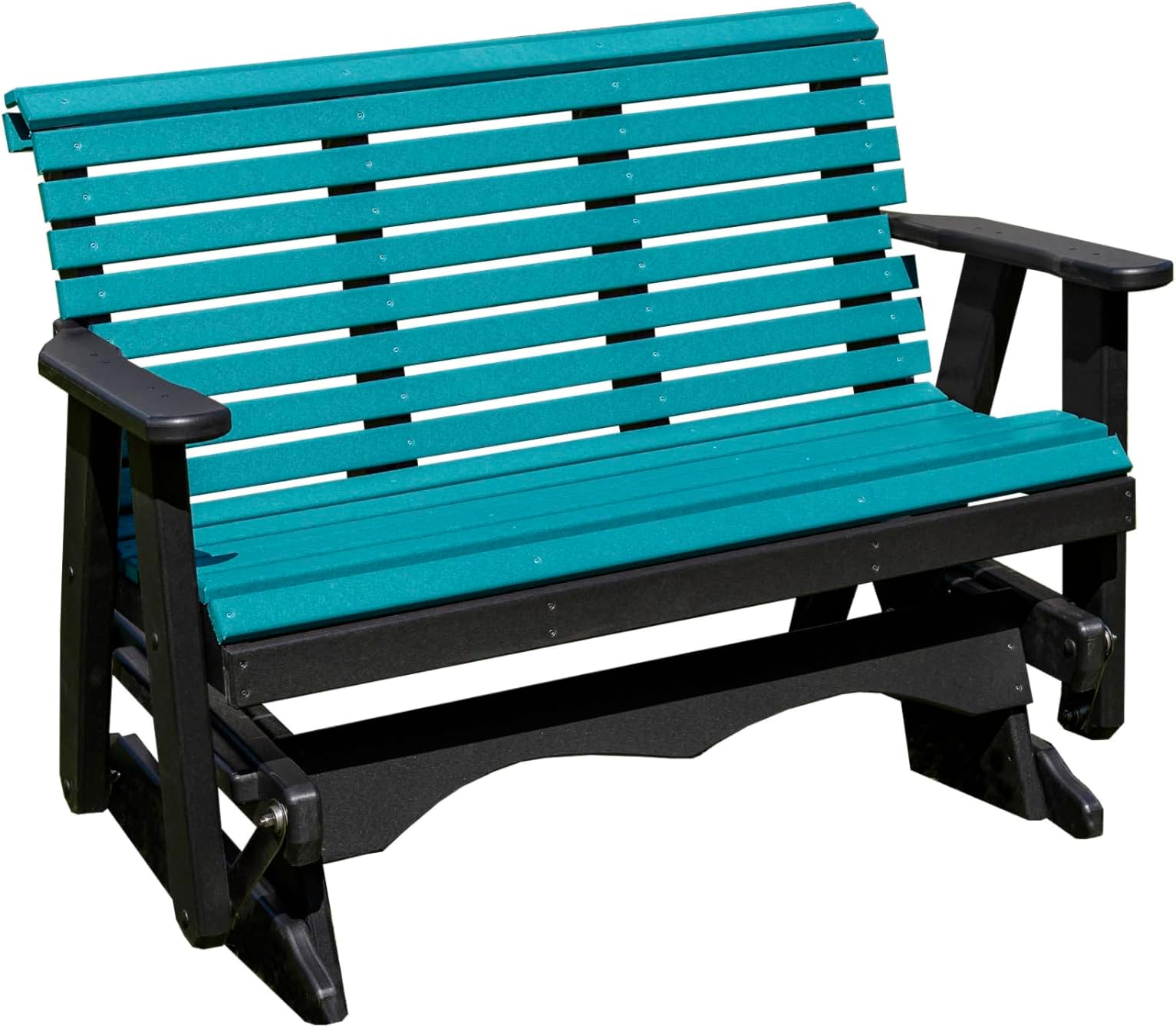 4FT Glider Amish Handmade in USA Poly Lumber wood Lancaster series Signature Roll Back Porch Glider Heavy Duty Everlasting PolyTuf HDPE with No wood fibers and 1000 lbs Limit,Stainless Steel hardware