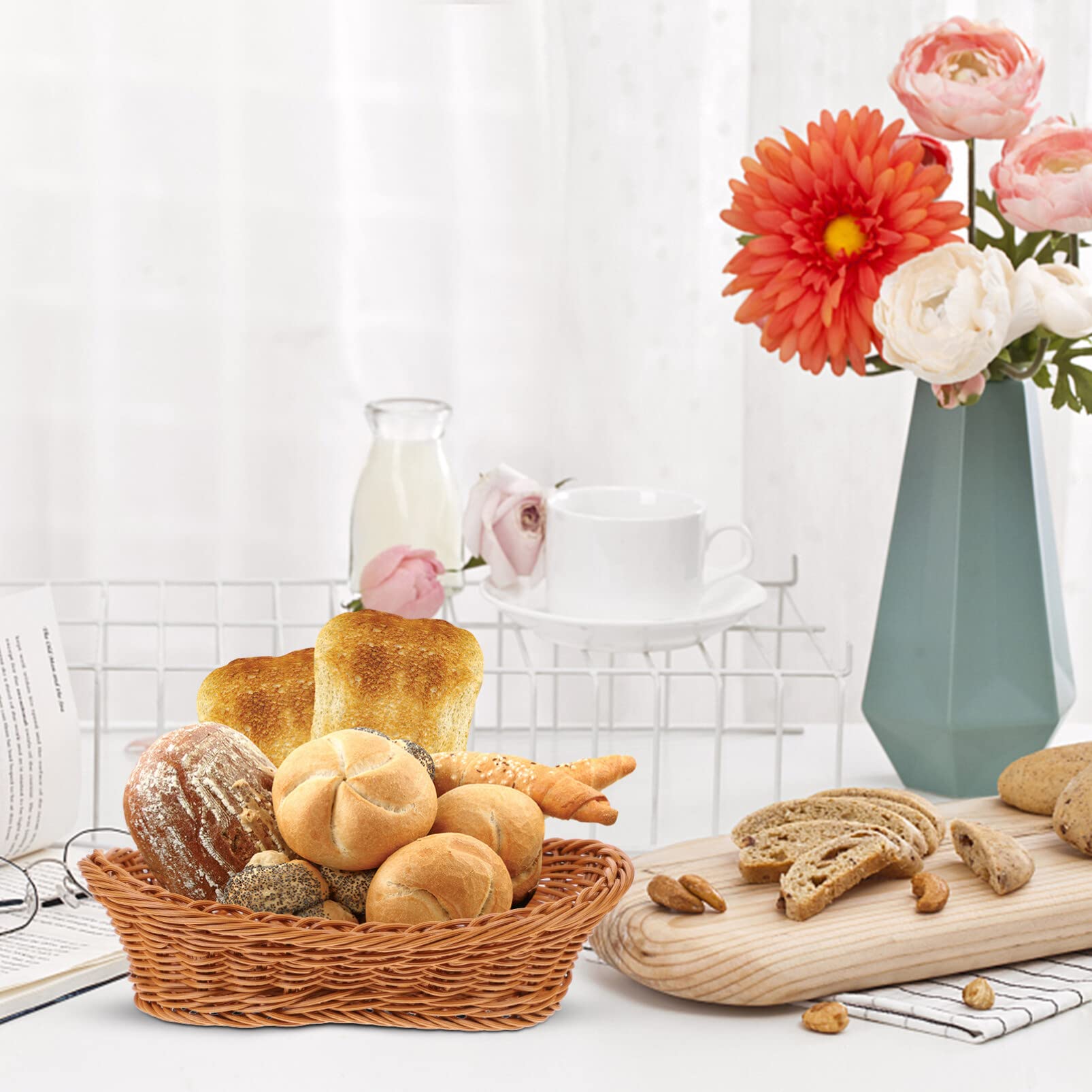 Panier à Linge,Panier à Pain Rond En Rotin Tissé à La Main,plateau à Thé Avec Poignées,service