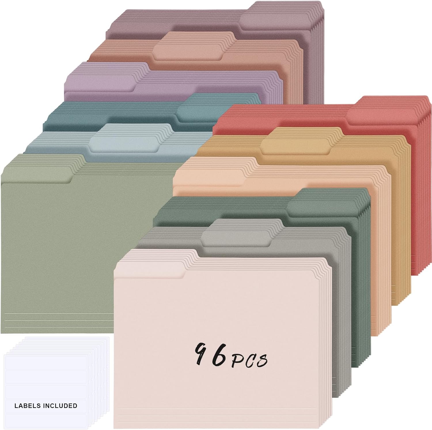48 Pcs File Folders 9.5x11.6 Inch Manilla Folders Letter Size with 1/3 Cut Tabs 12 Colored Office Home School Organizers for Documents, Classroom Supplies and Paper Storage (Retro Color)