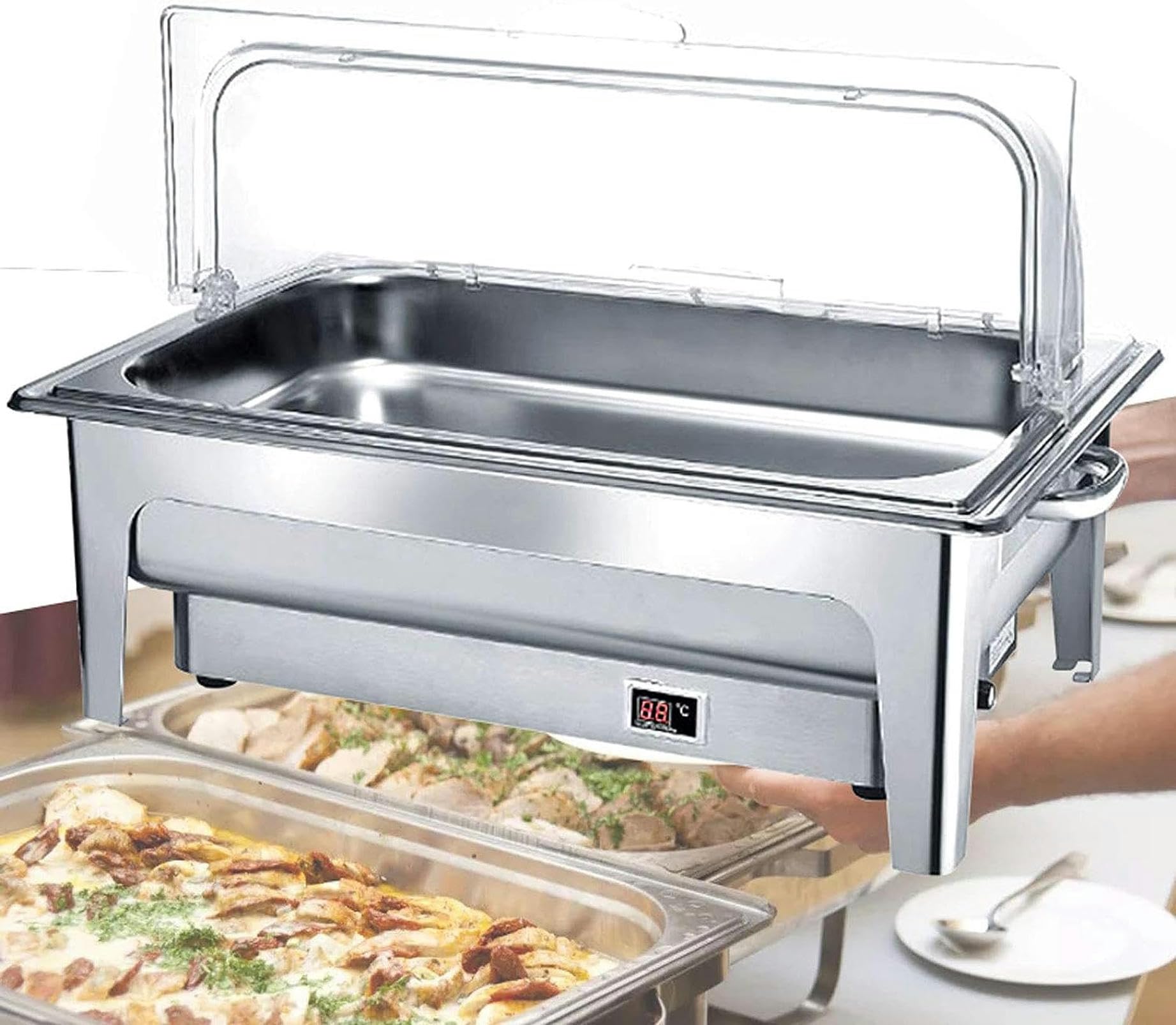 Chafing Dish Scaldavivande Elettrico Acciaio Inox, 9L Contenitore Termico per Alimenti Caldi Scalda Cibo per Buffet Qualsiasi Festa - Mantiene Caldo Il Cibo