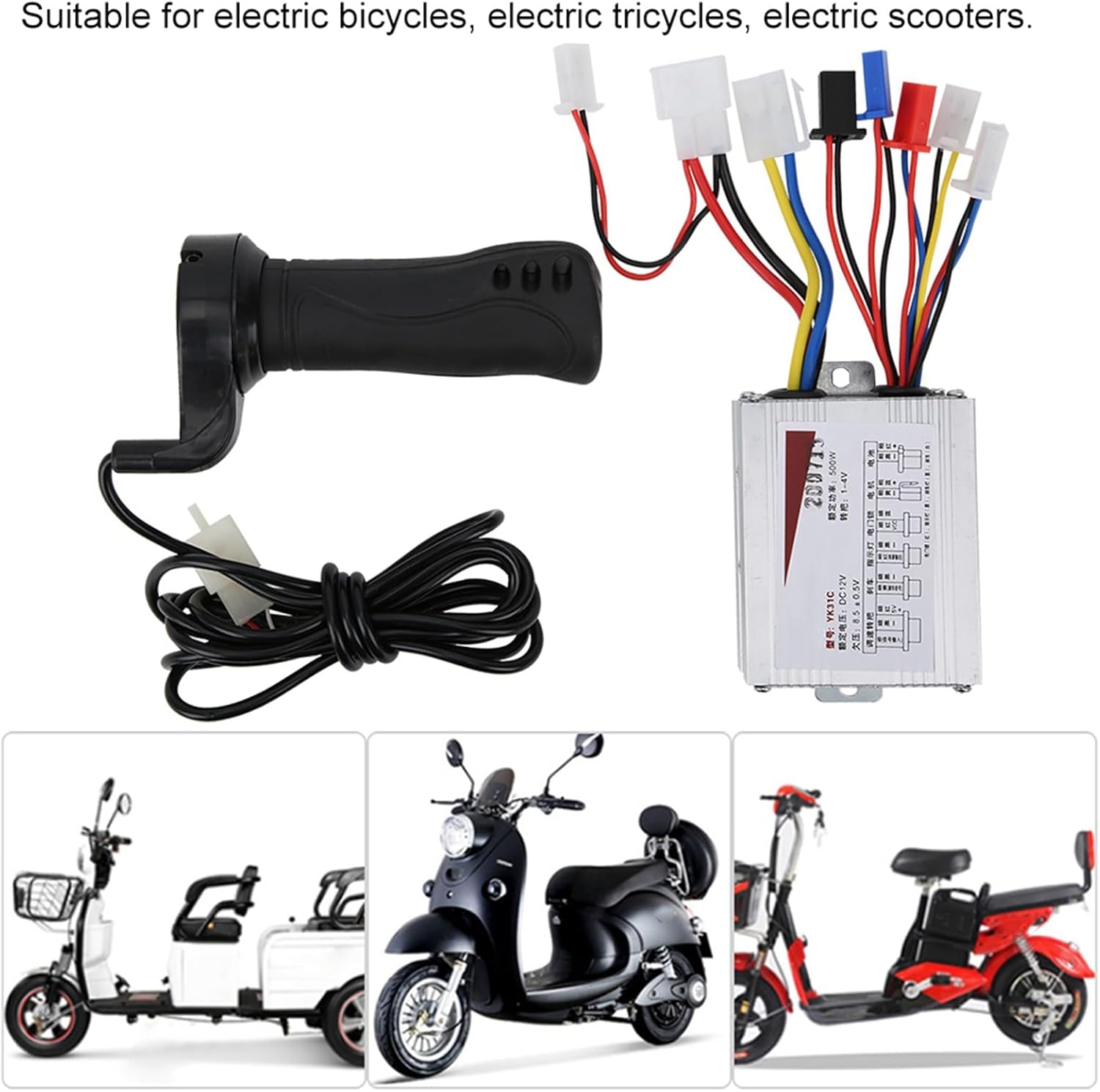 Keenso 12V 500W Throttle Motor Brushed Speed Controller & Throttle Grip for Electric Scooter