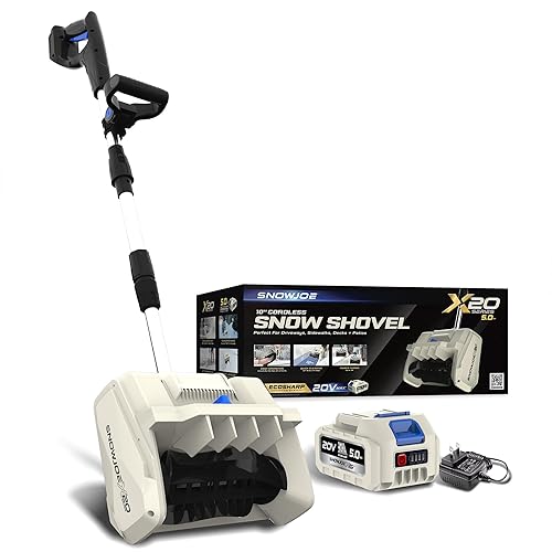 Snow Joe Cordless Electric Snow Shovel Kit with Adjustable Handle, Battery & Charger, 10-Inch Clearing Path, Up to 21,200 RPM - Heavy-Duty Shoveling Machine and Tool for Ice Removal, X20-SNOW-5A