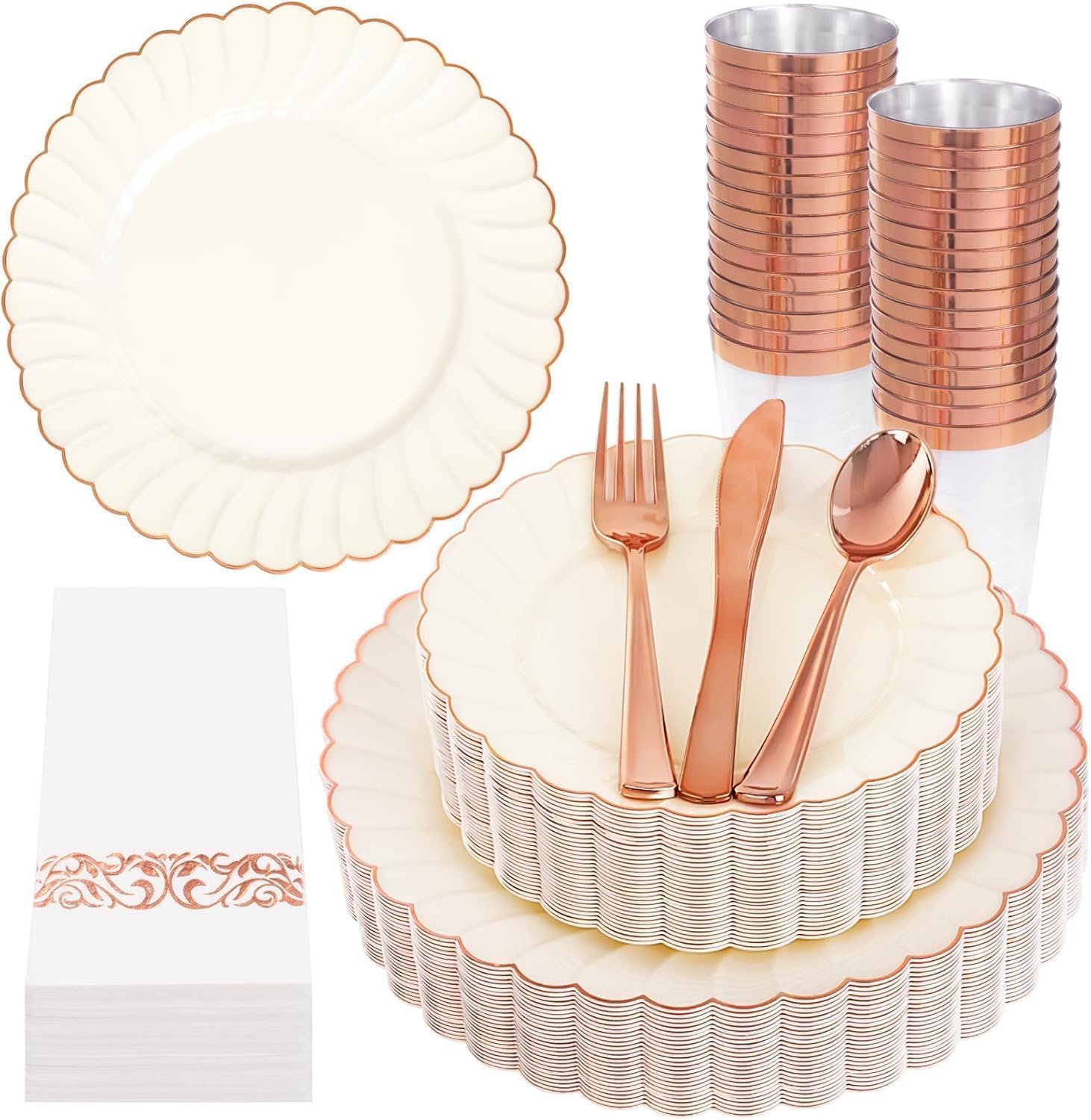 YOUBET Ivory Scalloped Plates - 350 Pack for Weddings -18 YOUBET Ivory Scalloped Plates - 350 Pack for Weddings -18