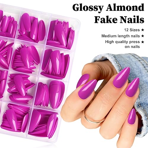 Miniatura 3 de LoveOurHome 240 uñas postizas medianas a presión de almendra, uñas postizas de cobertura completa, color lavanda, uñas con pegamento en uñas