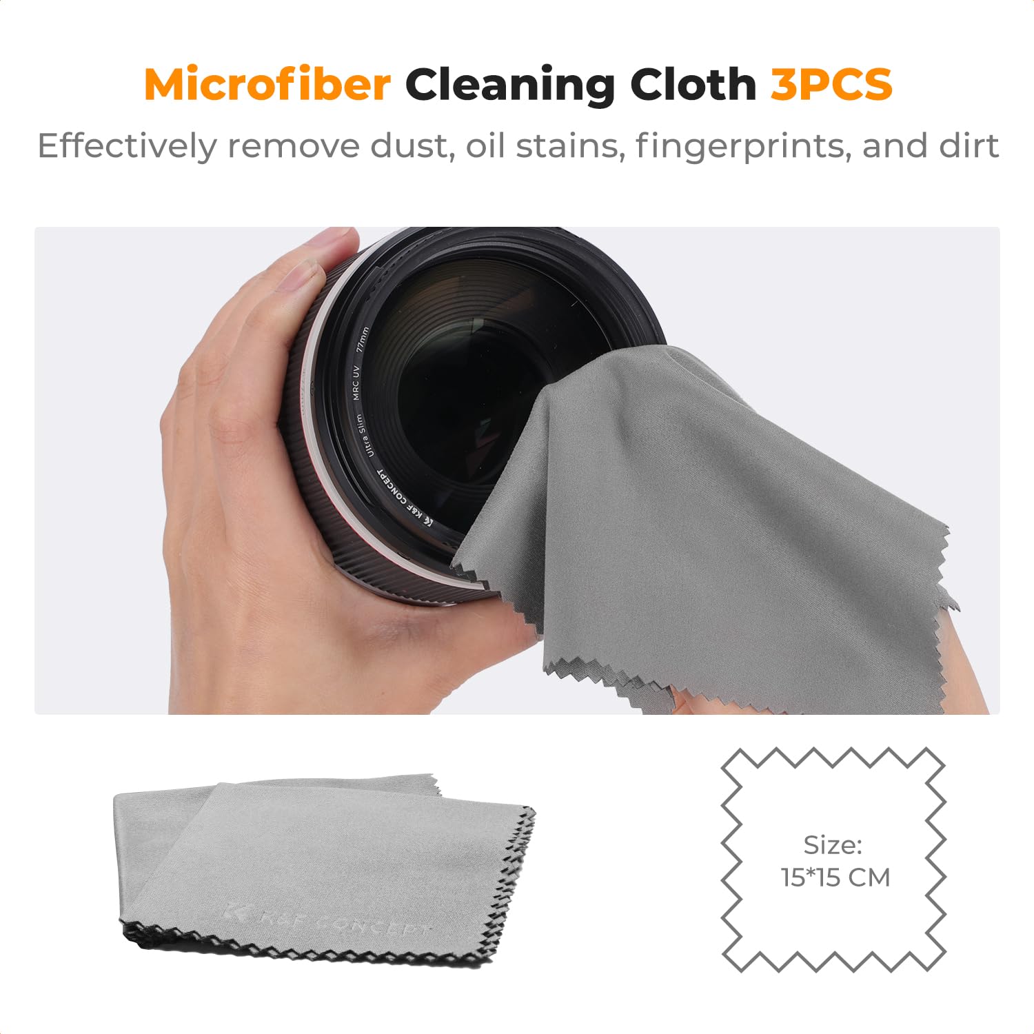 K&F CONCEPT Kit de Nettoyage Appareil Photo 15-en-1 Soufflerie d'air, Lingettes Nettoyantes*6, 60ml Liquide de Nettoyage, Chiffon de Nettoyage*5, Brosse de Nettoyage pour DSLR Téléphones Portables