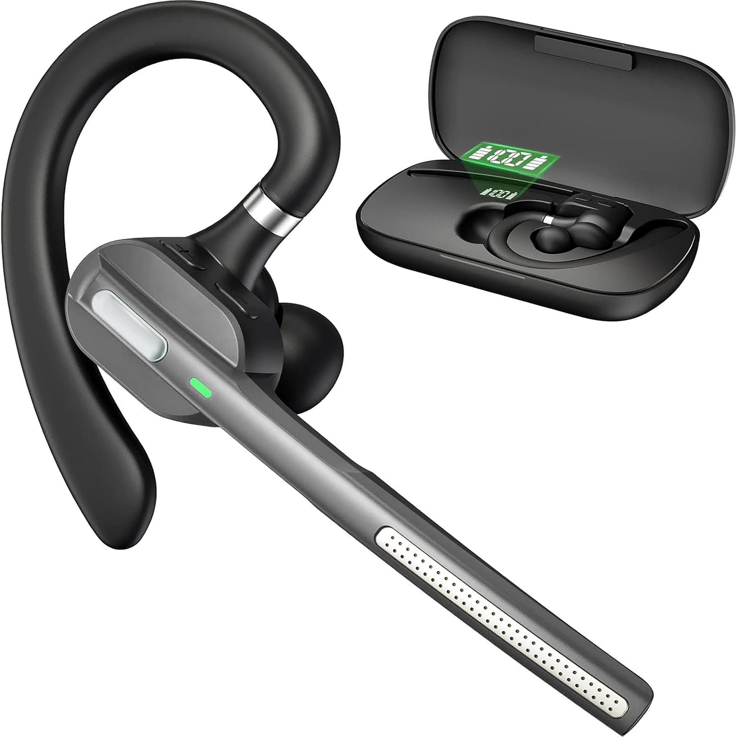 Kelazola Bluetooth Headset V5.1,Wireless Bluetooth Earpiece with 500mAh Charging Case, Wireless Headphones with Noise Canceling Mic,for Trucker,Office,Business,Compatible with Cell Phone and PC-image-46