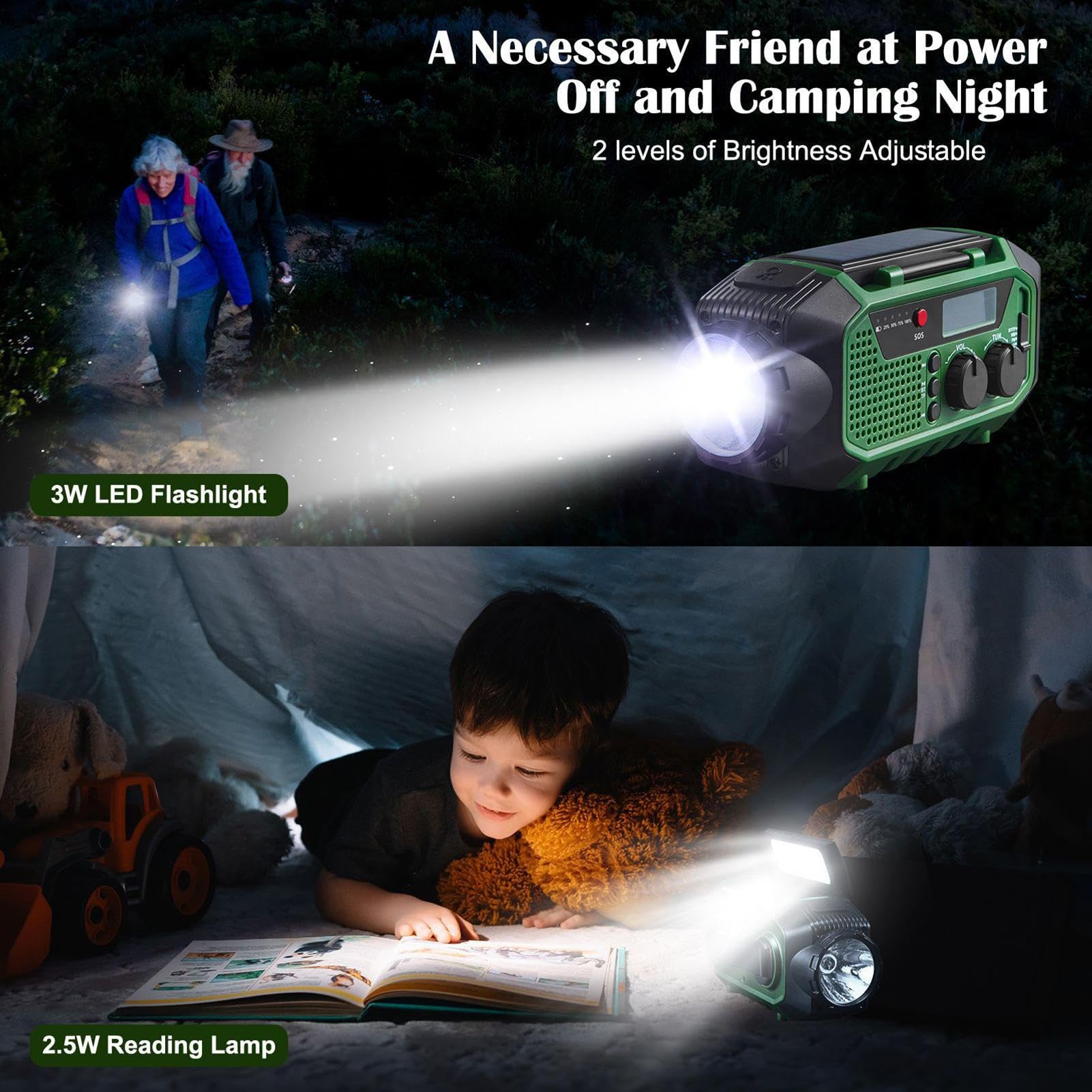 Radio Solar con Carga Solar Radio Meteorológico De Emergencia con Manivela | Altavoz Inalámbrico Para Camping, Senderismo, Viajes Y Hogar Para Jóvenes Y Personas Mayores