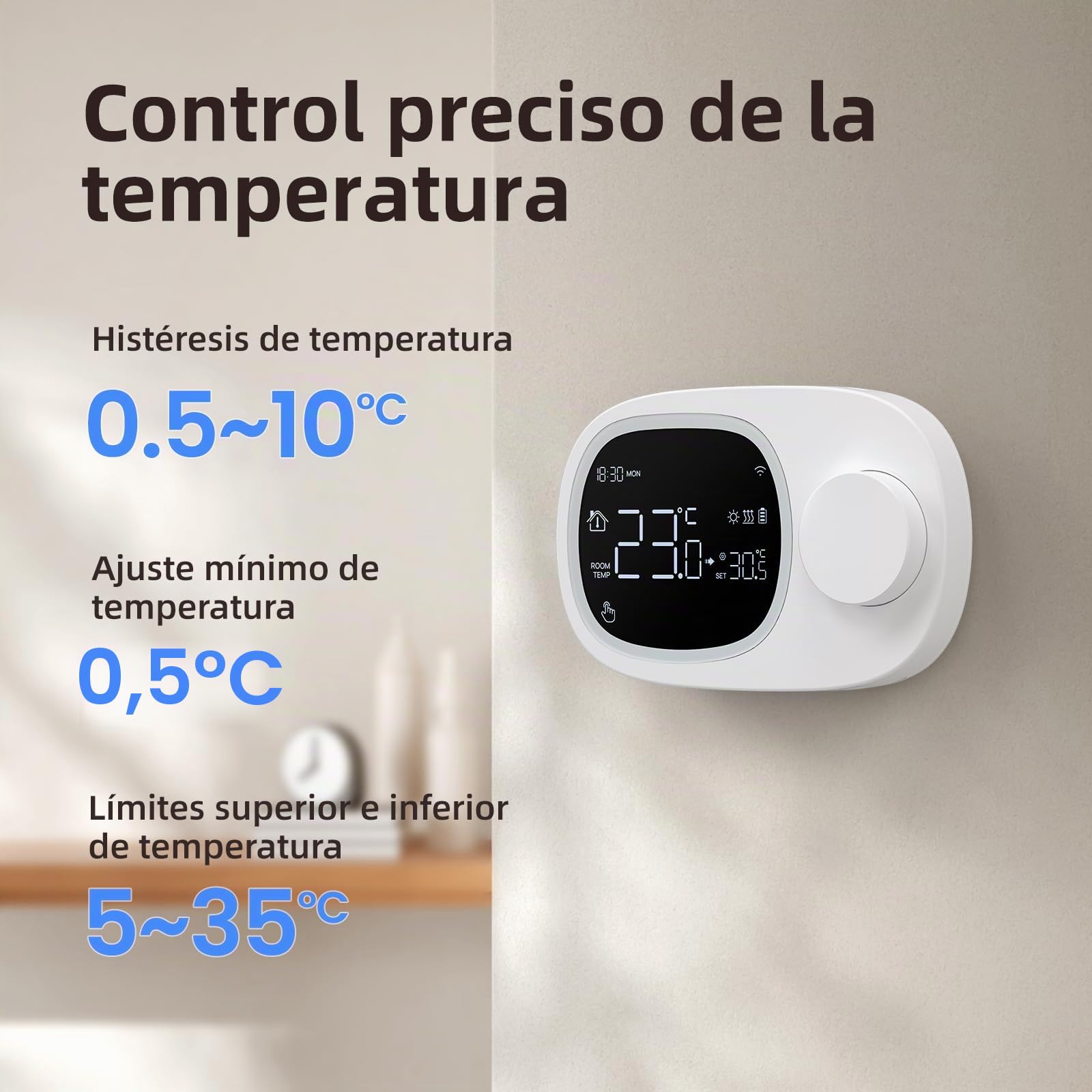 MIUCDA Termostato inteligente para calefacción y enfriamiento, termostato de pared, funciona con pilas, para montaje en superficie, termostato de calefacción WiFi para calderas de gas con error de voz