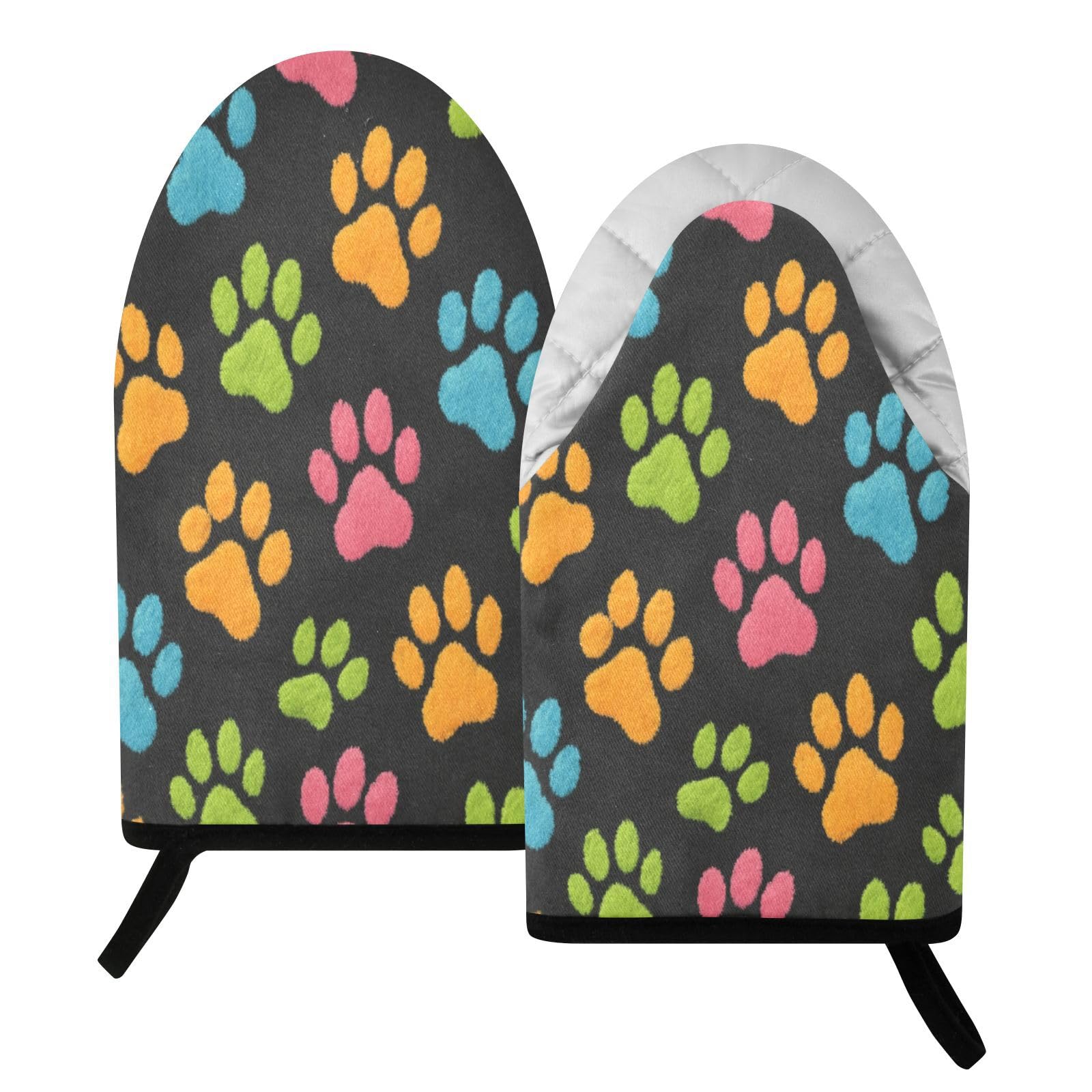 BURSTDDY Colorful Paw Prints Oven Mitt,Heat Resistant Kitchen Mitts for Cooking
