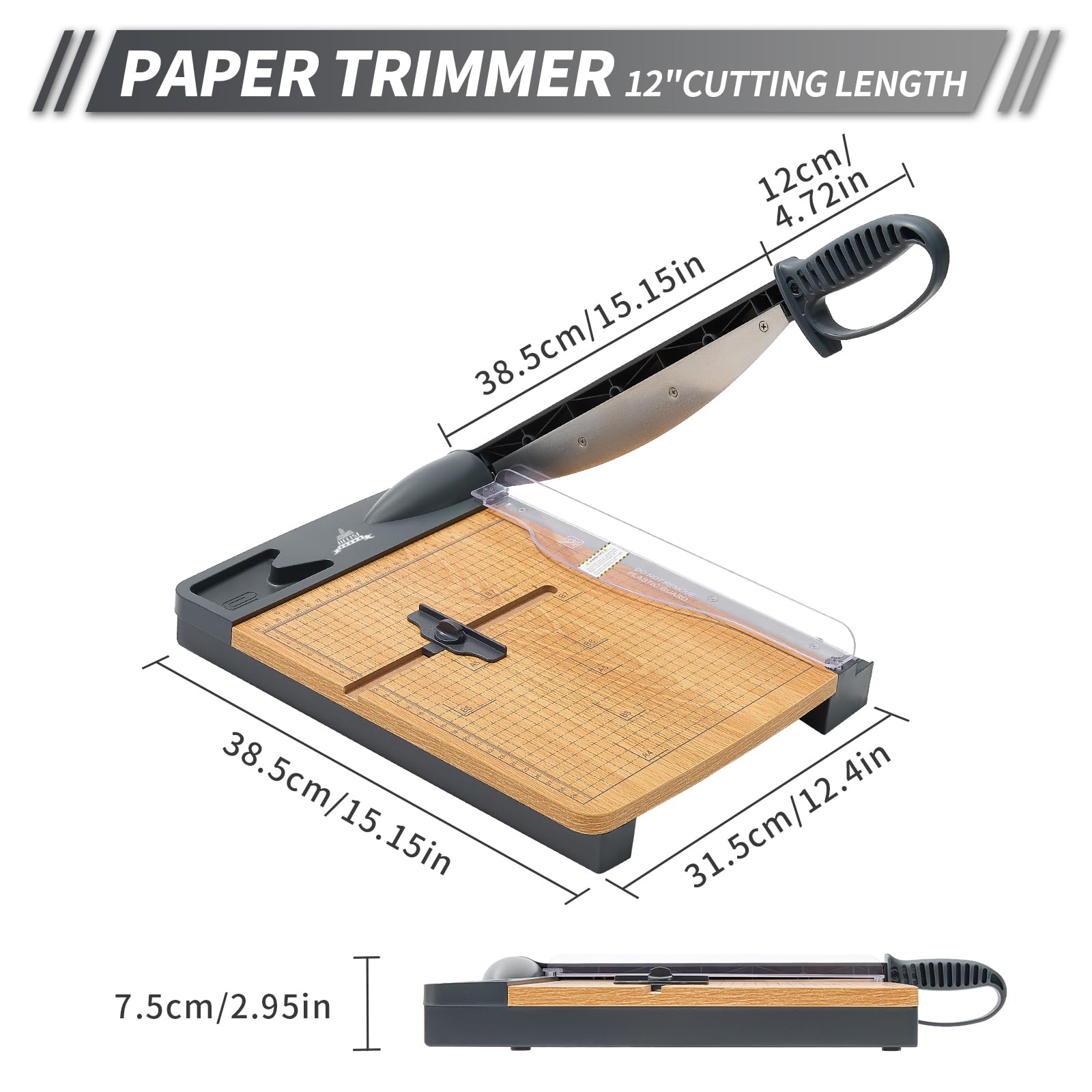 Taglierina per carta con ghigliottina di legno (80 g A4, 32 fogli di potenza di taglio), taglierina manuale, taglierina a leva, forbici per carta e foto, massima precisione