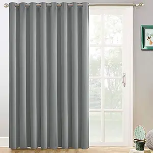 Yakamok Blackout Patio Curtains 100x96 Inches for Sliding Door Extral Wide Blackout Curtain Panels Thermal Insulated Room Divider - Grommet Top, 8' Tall by 8.3' Wide - Dove Grey