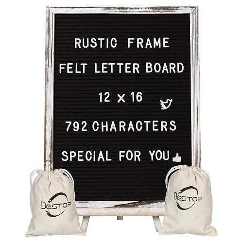 Felt Letter Board with Rustic Vintage Frame and Stand 12x16