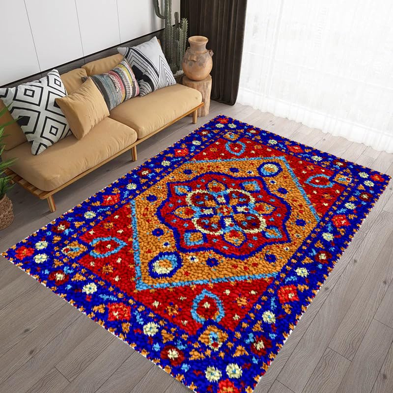 Latch Hook Kits Rug Making Crafts with Colorful Pattern Printed, Large Latch Hook Rug Kit Tapestry Rug Making Kits DIY Crafts Unfinished Handmade Crochet Yarn for Adults Beginner 38 x 52 cm