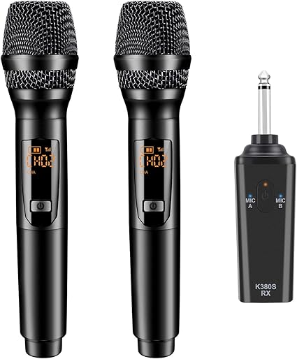 Amazon Wisfox ダイナミックマイク ワイヤレスマイク Uhf 高音質 マイクロフォン 無線マイク ハンドヘルドマイク ミニレシーバ付き 会議 カラオケマイク ホームパーティー に大活躍 2個セット ダイナミック 楽器 音響機器