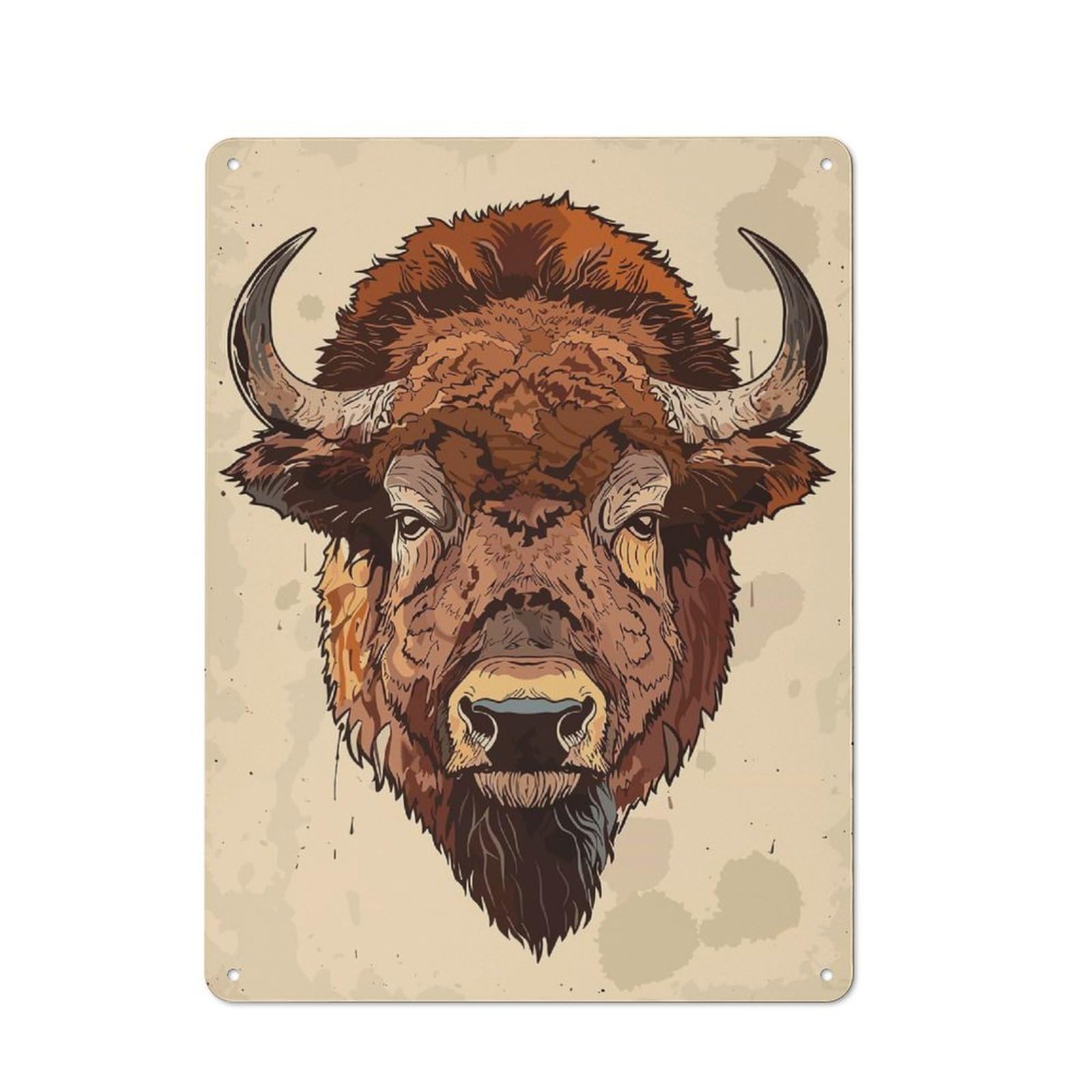 Junmoney Style-4 Buffalo Head Illustration Rustic Printed Metal Sign 40X30cm For Bar Or Restaurant, For Bar Decor Enthusiasts