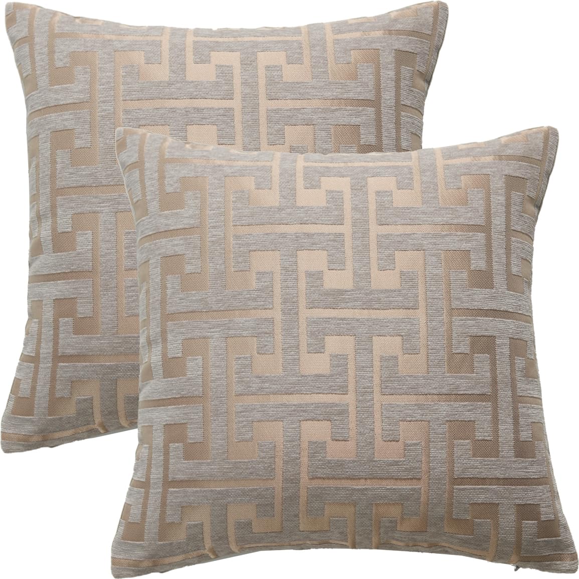 Fszhenzuan Geometry-Light Brown Pack Of 2 Chenille Cushion Covers 45X45cm Geometric Jacquard Light Brown Decorative Throw Pillow Covers Soft Boho Pillowcases With Invisible Zipper For Bedroom Sofa Home Decor