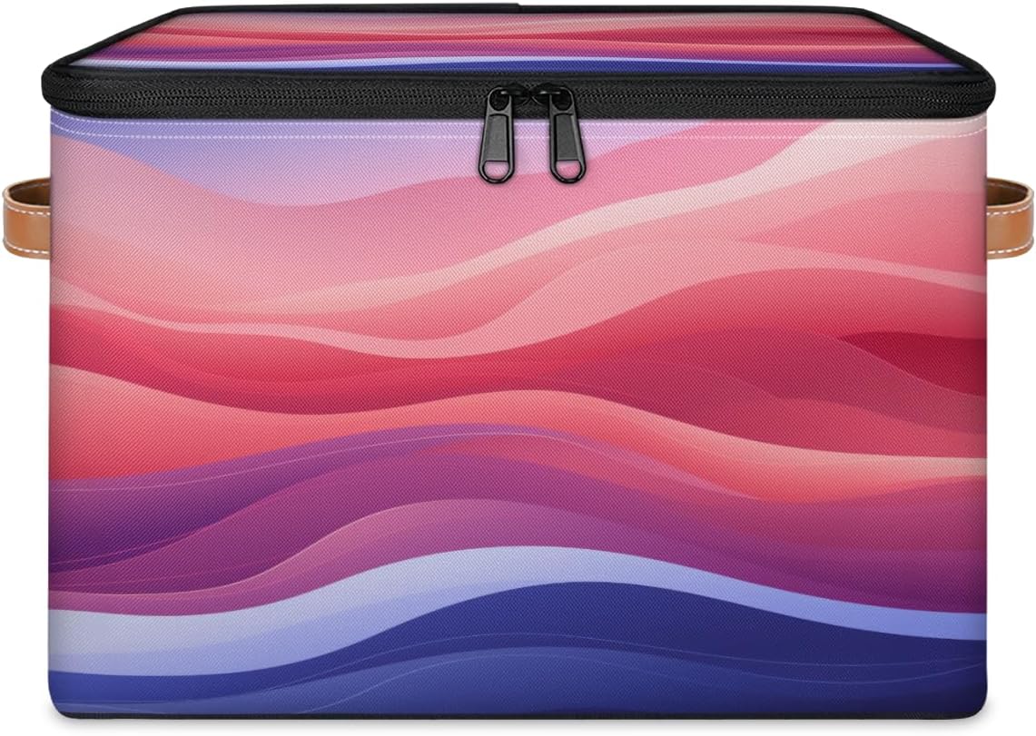 Storage Bin Set of 2 Abstract Stripes Storage Basket with Zipper Lid & Handle Foldable Closet Shelf 2 Pack Cloth Organizer Basket Cube Bins Clothes Organizer for Nursery, Bedroom