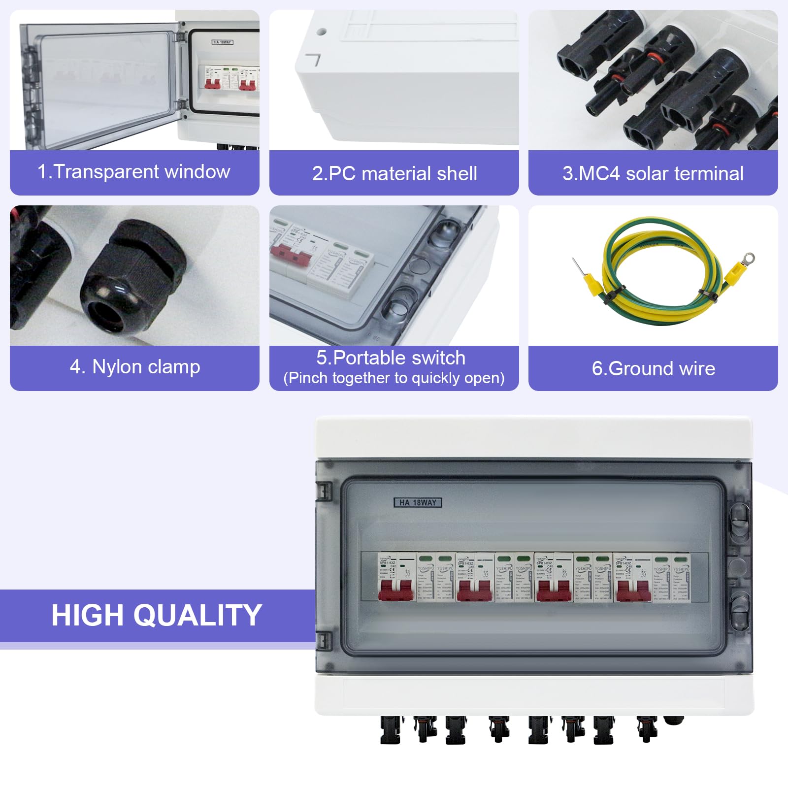 Protección Contra Sobretensiones Fotovoltaica, Disyuntor CC 40 A/1000V, (4 in 4 Out) Disyuntor de Protección contra Rayos, Caja de Conexión Solar Fotovoltaica IP65 a Prueba de Agua