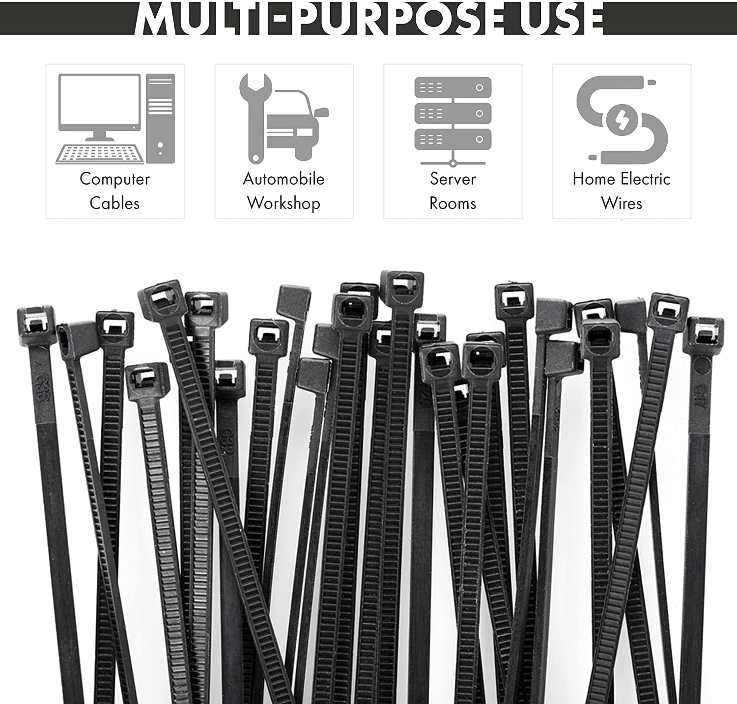 fascette 300 mm x 4.8 mm nero nylon plastica zip fascette – Confezione da 1000