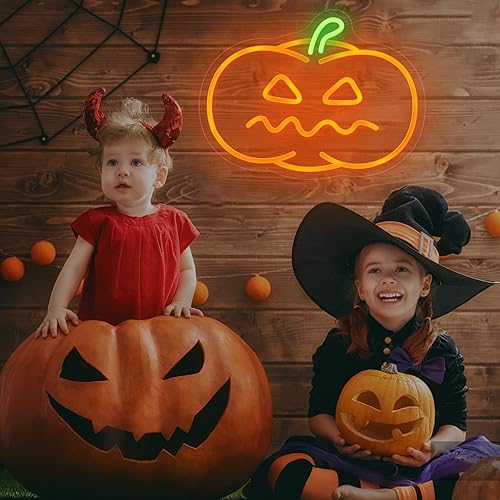 Miniatura 8 de Letrero de neón de calabaza para decoración de Halloween, letreros de neón para decoración de otoño, lámpara de calabaza de otoño naranja para mesa,