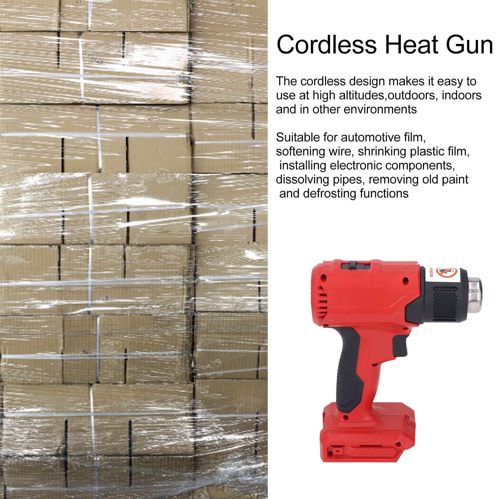 flexman Adjustable Temperature Cordless Heat Gun, Portable Handheld Rechargeable Heating Machine with 4Pcs Nozzle for Automotive Film Softening Wires Shrinking Plastic Film (Red)