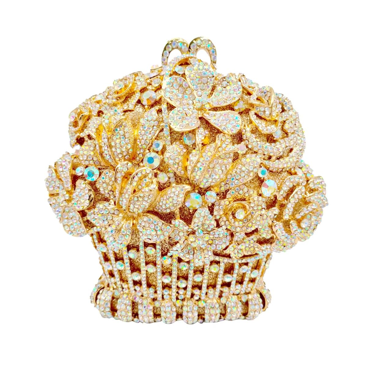 Tasysain Women Rhinestone Clutch Mossy Flower Crown Handbag Sparkling Crtstal Floral Crossbody Purse for Party Wedding