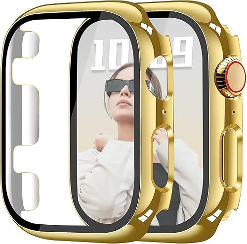 Vista 25 de JR.DM Paquete de 2 fundas rígidas de policarbonato de 1.575 pulgadas con protector de pantalla de vidrio templado HD para Apple Watch Series negro
