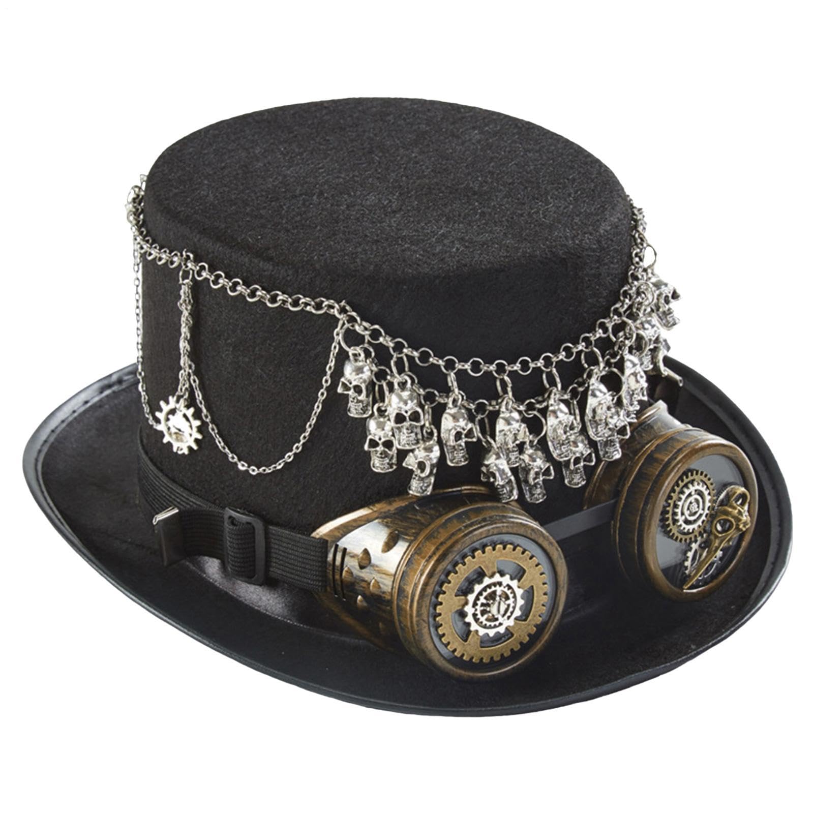 Cappello a cilindro gotico steampunk retrò teschio puntello con cinturino | Cappello Steampunk per Halloween, per adulti, per fotografia di palcoscenico, mascherata, carnevale, riunione di personaggi