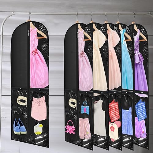 Miniatura 5 de Paterr 10 bolsas transparentes para disfraces de baile de 24 x 50 pulgadas, bolsa de ropa de baile de plástico con bolsillo con cremallera,