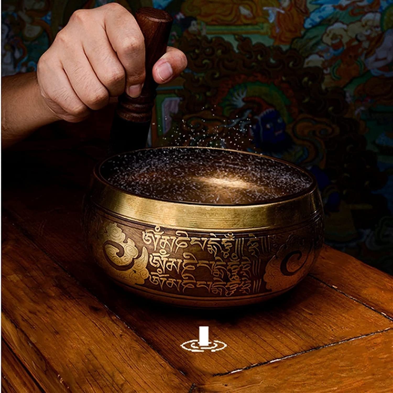 Set di campane tibetane per meditazione buddista, campane sonore dal Nepal, facili da suonare con cuscino percussore a doppia estremità, per yoga, guarigione dei chakra, preghiera e consapevolezza, r