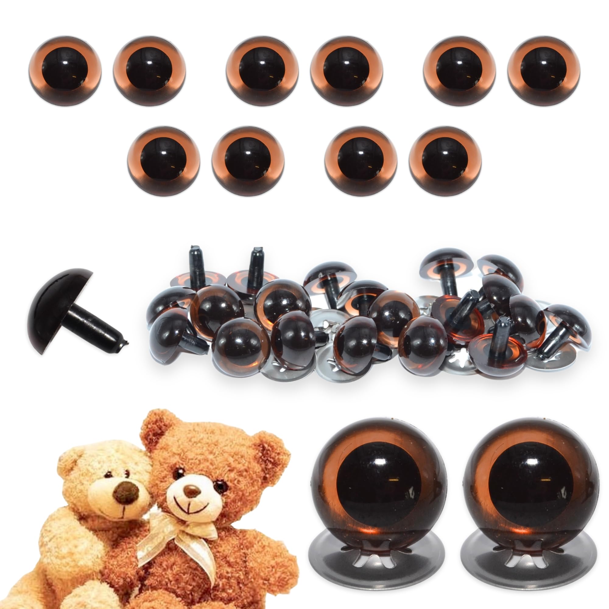 celloexpress 24mm Transparent Brown Crystal Eyes with Metal Backs - Safety Eyes for Soft Toy Teddy Bear Animal Making (Pack of 5 Pairs)